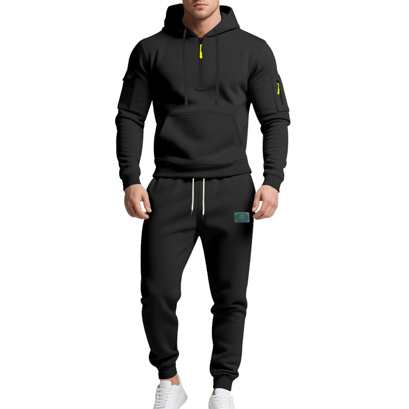 Herren nan Half-Zip Kapuzenpullover und tapered Jogginghose Set mit Kängurutasche, Reißverschlussdetails und elastischem Tunnelzugbund EB