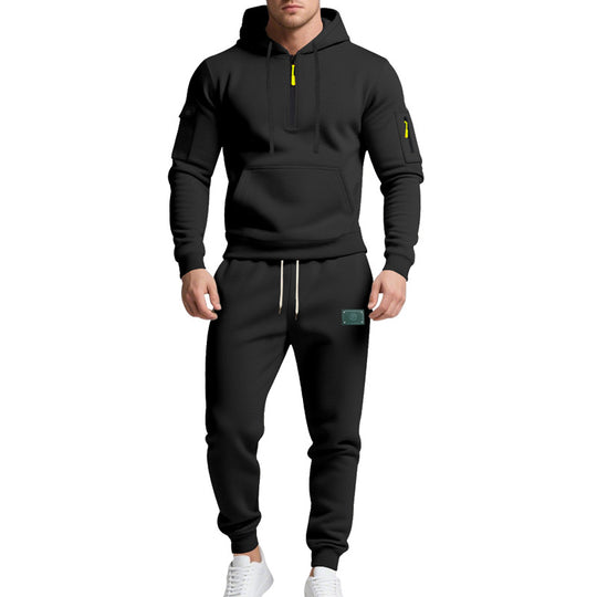 Herren nan Half-Zip Kapuzenpullover und tapered Jogginghose Set mit Kängurutasche, Reißverschlussdetails und elastischem Tunnelzugbund EB