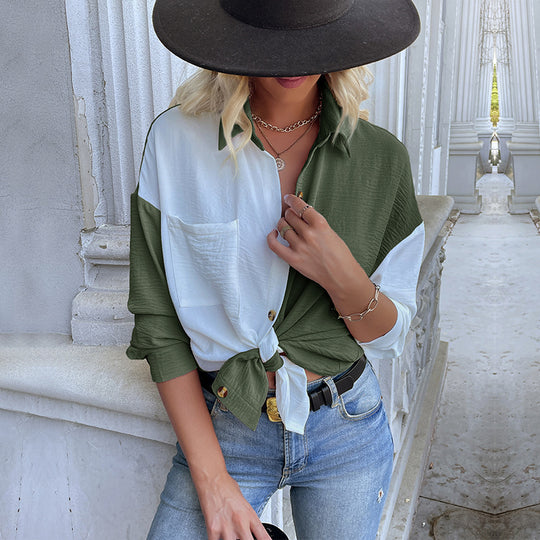 Damen Lässiges Hemdblusenshirt mit trendy Farbblockdesign EB