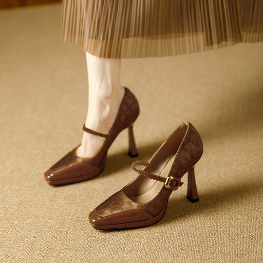 Damen elegante Mary Jane Pumps mit luxuriösem Glanz und modischem Riemendesign EB