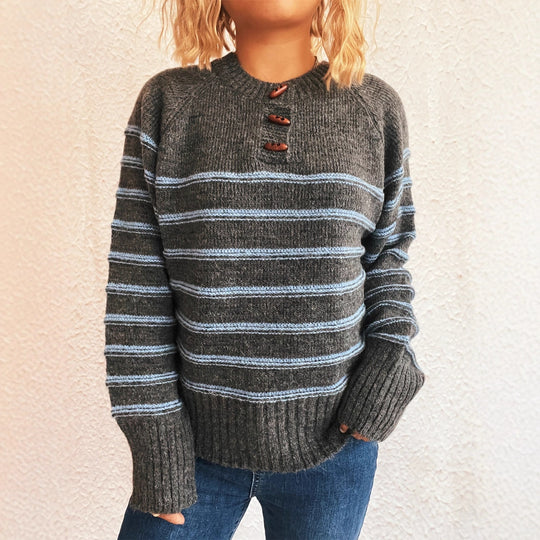 Damen Strickpullover mit weitem Schnitt und modischem Streifenmuster EB