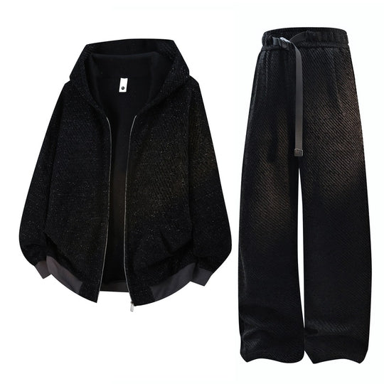 Damen weite Samt-Jogginghose mit elastischem Bund, Tunnelzug und lässiger Culotte-Passform EB