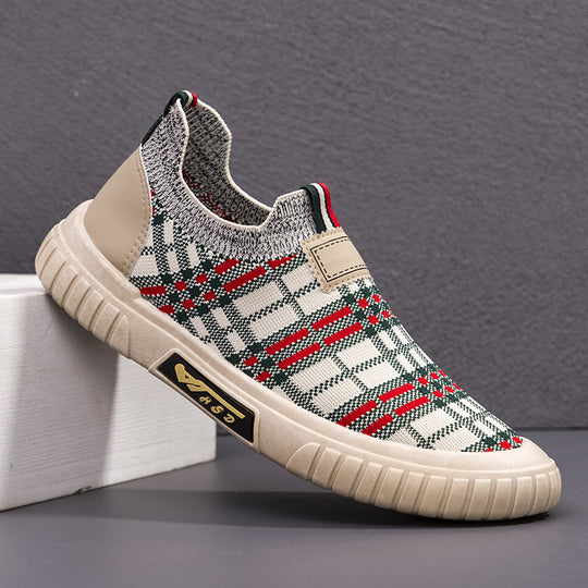 Damen Slip-On Freizeitschuhe mit elastischem Obermaterial und modischem Karomuster EB