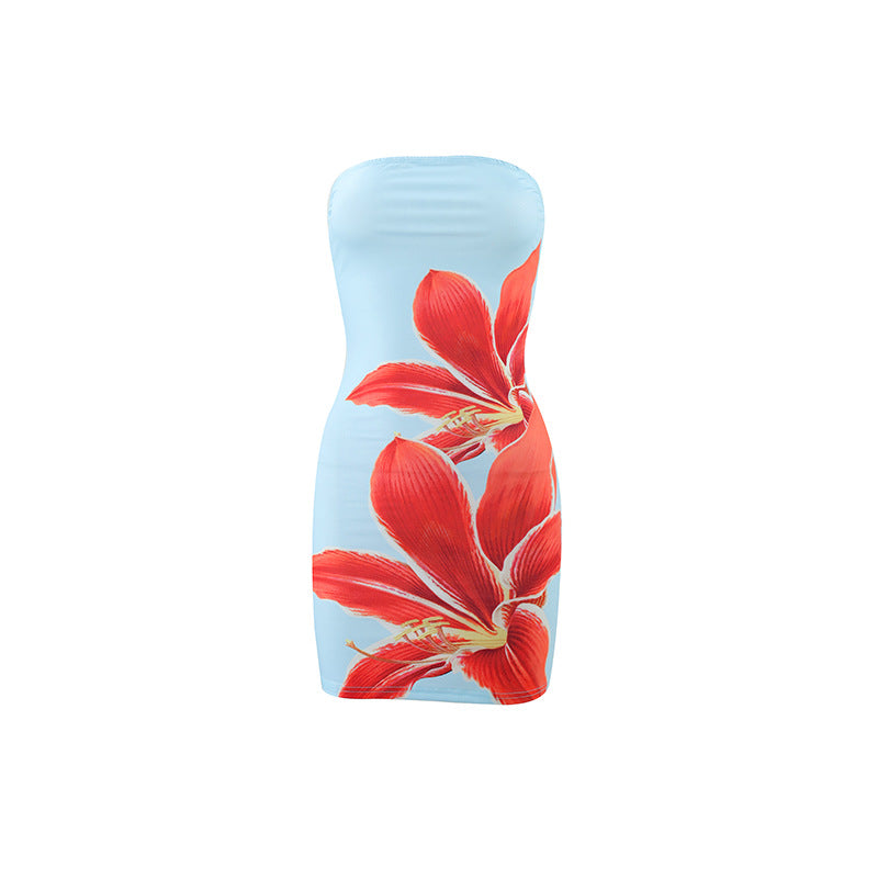 Damen figurbetontes Trägerkleid mit floralem Orchideen-Design EB