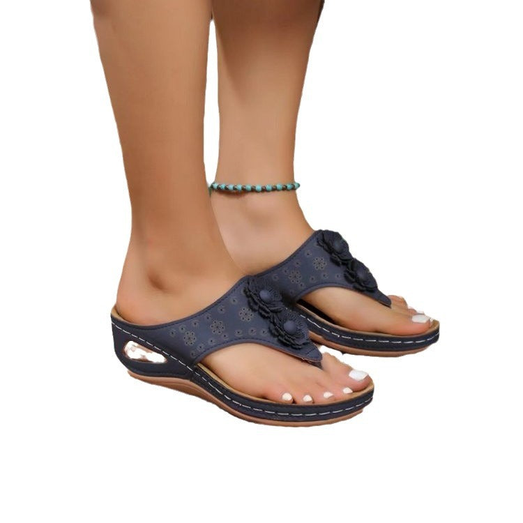 Damen Zehentrenner-Sandalen mit floralem Design und anatomischem Fußbett EB