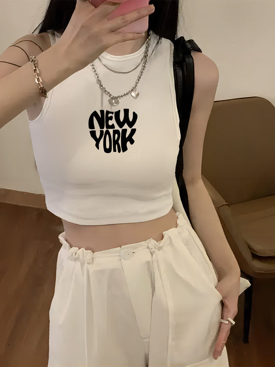 Damen Crop-Top mit auffälligem Schriftzug und körpernahem Schnitt EB
