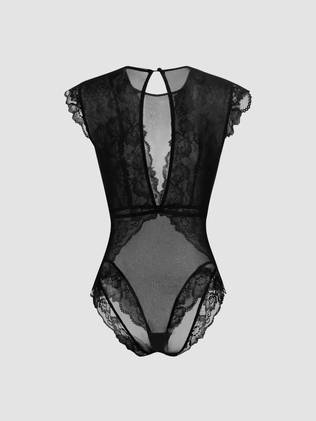 Damen Elegantes Spitzenbody mit tiefem V-Ausschnitt und zarten Rüschendetails EB