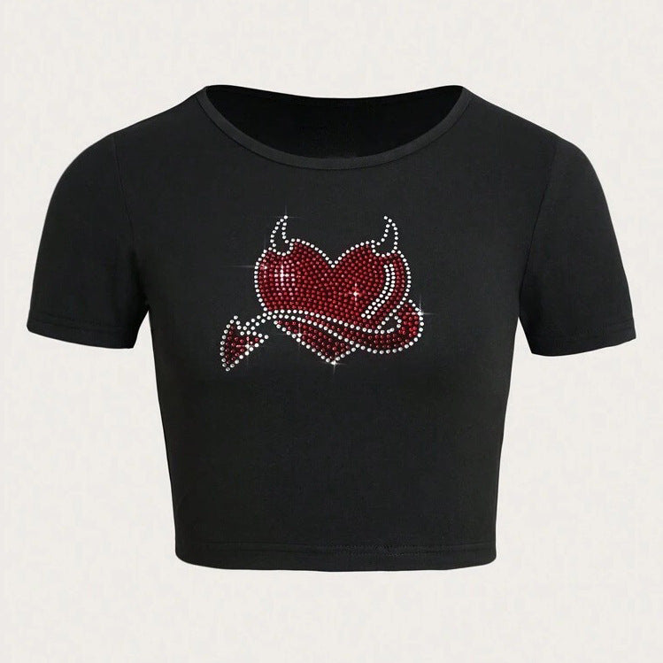 Damen Cropped T-Shirt mit kreativem Skelettdesign EB