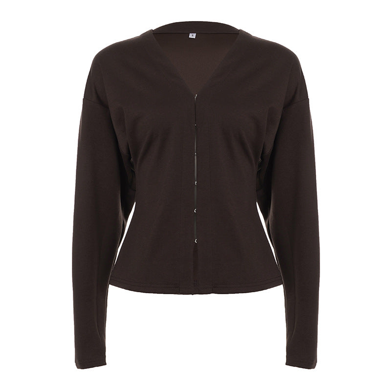 Damen nan taillierte Feinstrickcardigan mit V-Ausschnitt und Häkchenverschluss EB