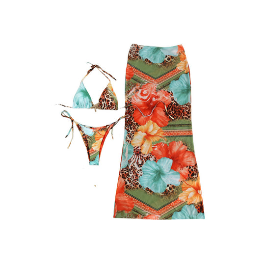 Damen Bikini-Set mit floralem Design und eleganter Maxiröcke EB
