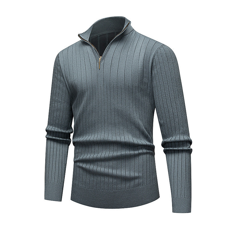 Herren hochwertiger Strickpullover mit modernem Stehkragen und Reißverschluss EB