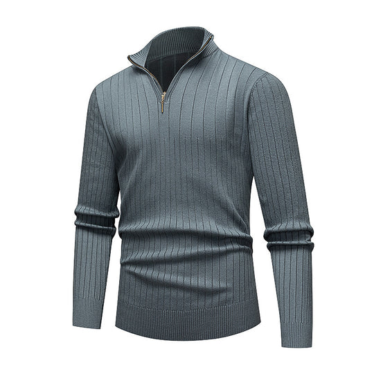 Herren hochwertiger Strickpullover mit modernem Stehkragen und Reißverschluss EB