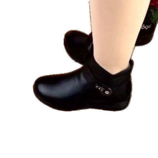 Damen modische Stiefeletten mit wärmendem Kuschelfutter und dekorativem Riemen EB