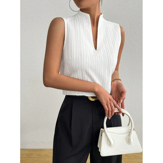 Damen Chicer Stehkragen-Top mit eleganter Rippstruktur EB