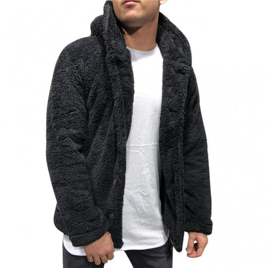 Herren Fleecejacke mit Kapuze und knöpfbarem Verschluss EB