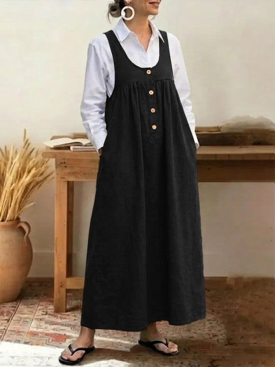 Damen Maxikleid mit Knopf- und Taschen-Details EB