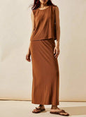 Damen Langarm-Maxikleid mit elegantem Rückenschnitt und verstellbarem Taillenzug EB