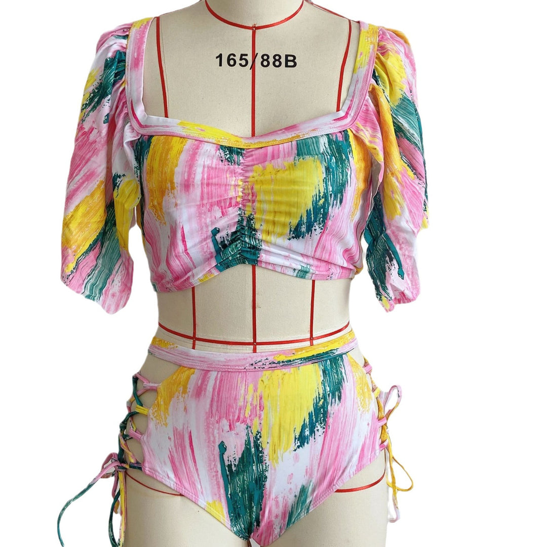 Damen Bikini-Set mit traumhaftem floralem Wickeldesign und hohem Beinausschnitt EB