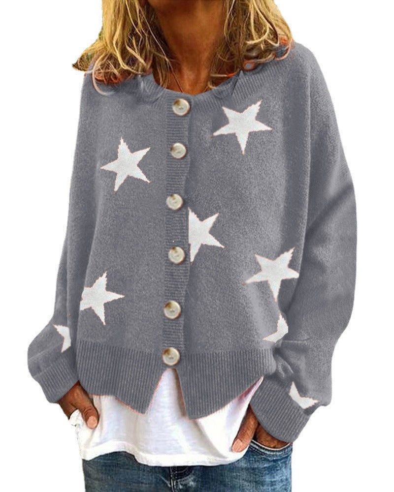 Damen Lockere Strickjacke mit Sternenmotiv EB