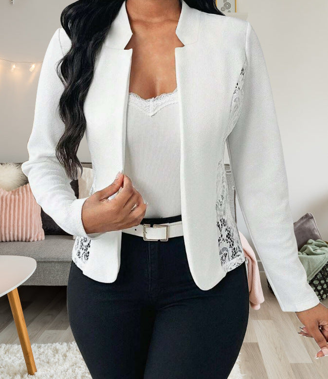 Damen Elegante Blazerjacke mit feinen Häkelverzierungen EB