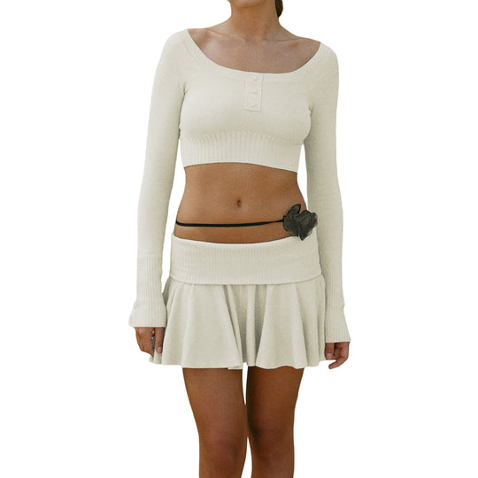 Damen Crop-Top und Rock Set mit raffiniertem Bund EB