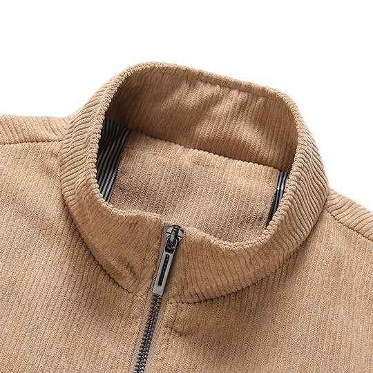 Herren nan feiner Cordblouson mit Stehkragen, gestreiftem Innenfutter und verdeckten Druckknopftaschen EB