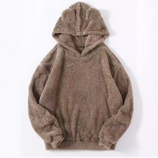 Damen nan kuscheliger Teddy-Hoodie mit Ohren, elastischem Bund und extra weichem Plüsch EB