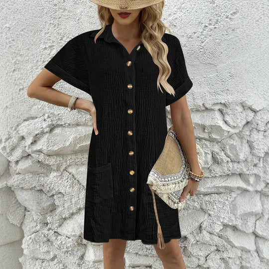 Damen Hemdblusenkleid mit strukturierter Oberfläche und praktischen Taschen EB