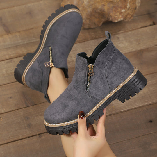 Damen modische Ankle-Stiefeletten mit seitlichem Reißverschluss und rutschfester Sohle EB