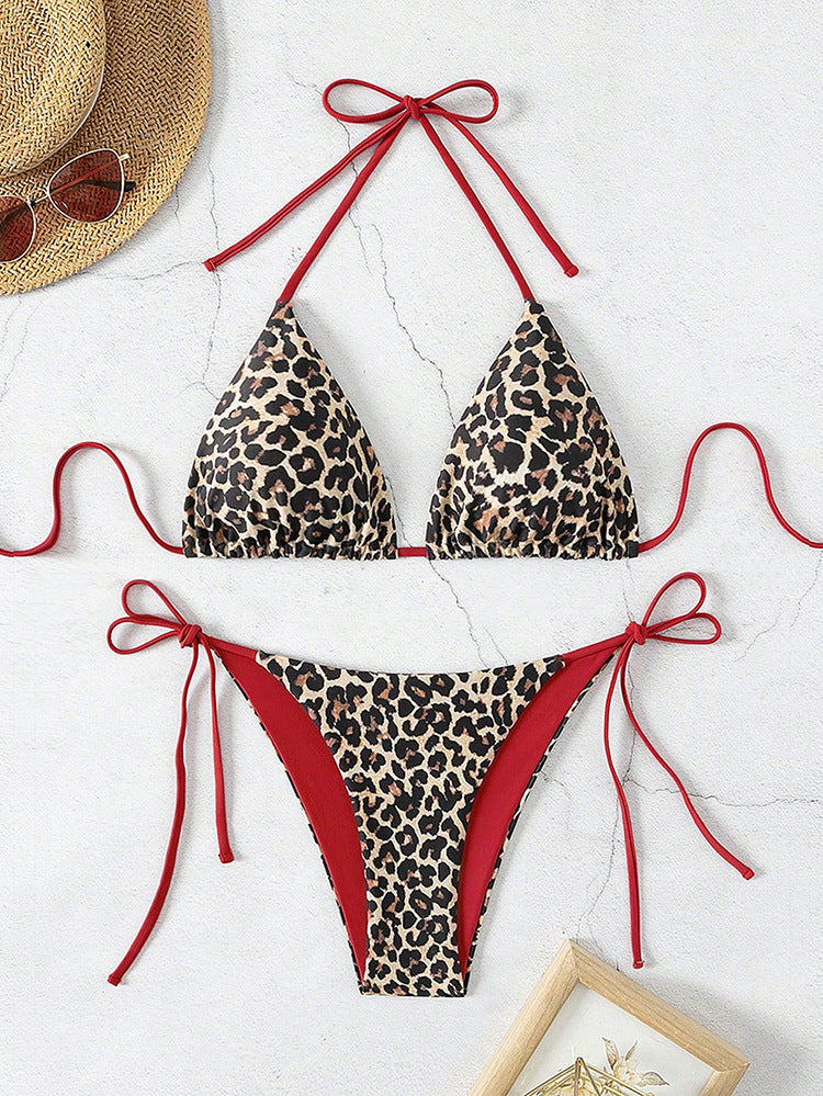 Damen Triangel-Bikini-Set mit verstellbaren Bindebändern und animalischem Design EB