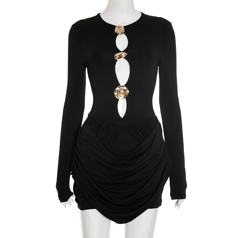 Damen elegantes Jumpsuit mit kreativen Cut-Outs und Raffungen EB