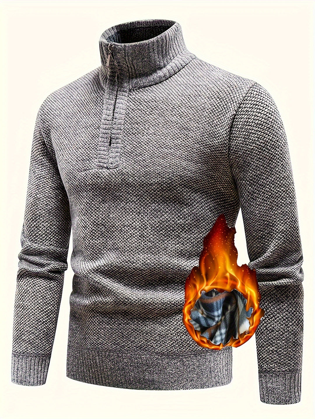 Herren Thermo-Strickpullover mit Stehkragen und Halbzip EB
