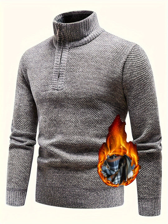 Herren Thermo-Strickpullover mit Stehkragen und Halbzip EB