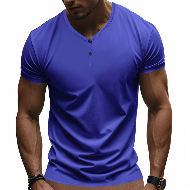 Herren Kurzarm Henley-T-Shirt mit strukturiertem V-Ausschnitt EB