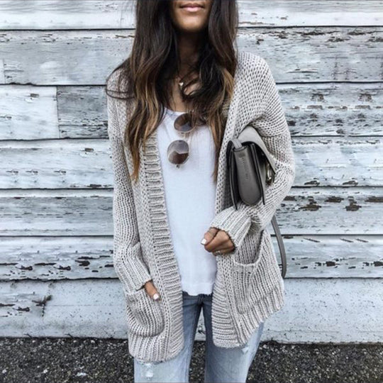 Damen Grobstrick-Cardigan mit lässigem Schnitt und praktischen Taschen EB