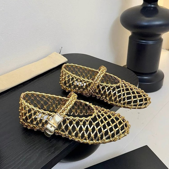 Damen Netz-Ballerinas mit verstellbarem Riemen und modischem Design EB