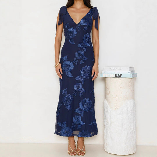 Damen Maxikleid mit floralem Spitzenmuster EB