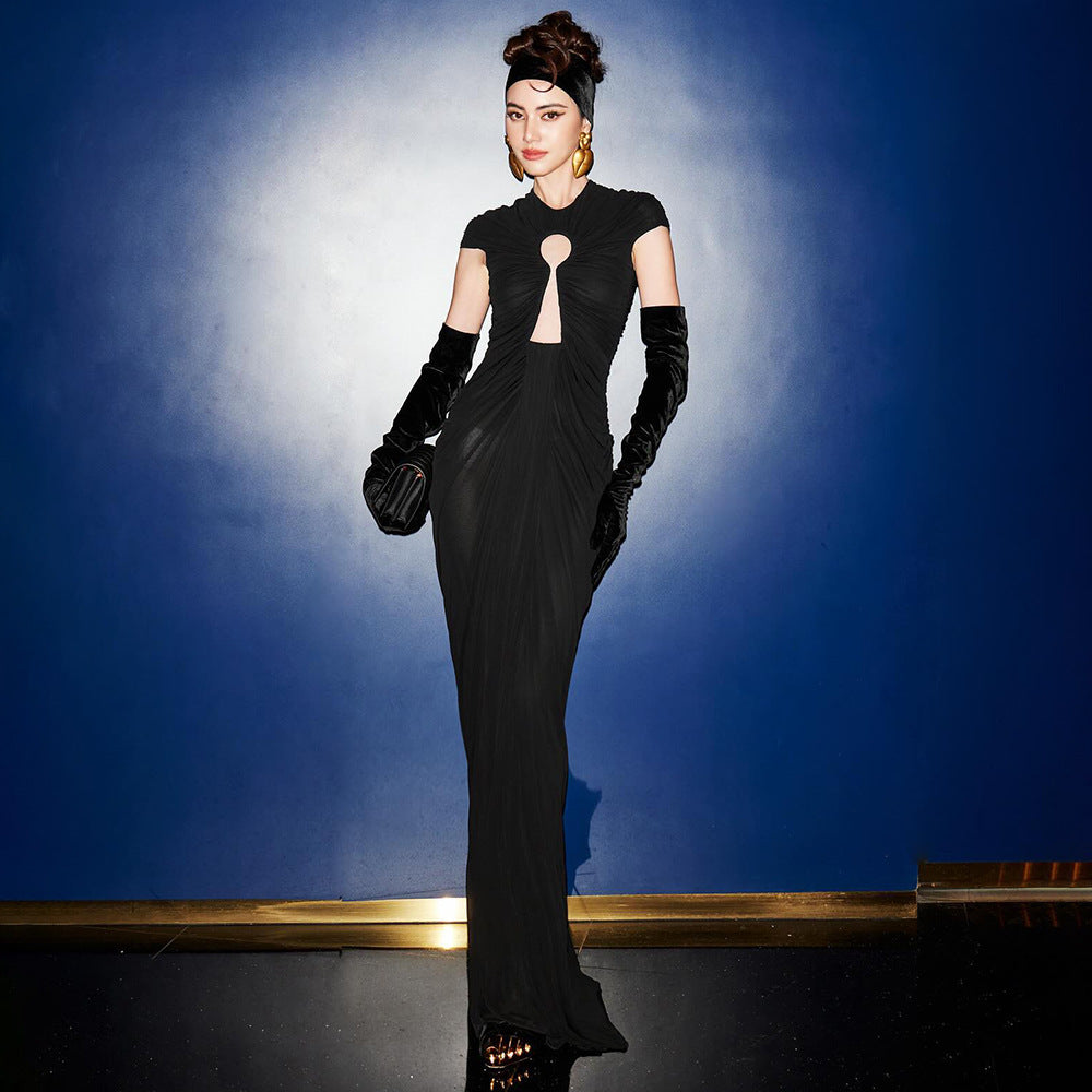 Damen glamouröses Abendkleid mit raffinierten Drapierungen und Schlitz EB