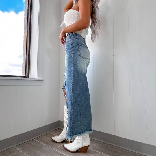 Damen Langschaft-Rock im modernen Used-Look EB