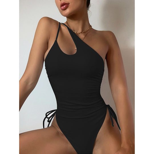 Damen Einseitiger Badeanzug mit Raffung und asymmetrischem Schnitt EB