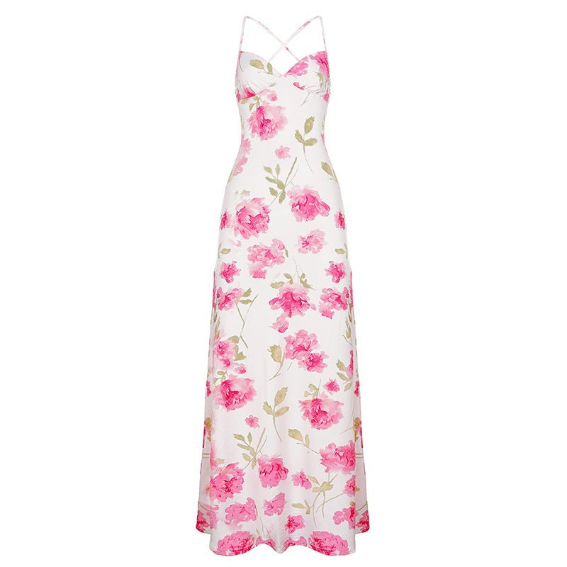 Damen Sommerliches Maxikleid mit floralem Muster und feinen Spaghetti-Trägern EB