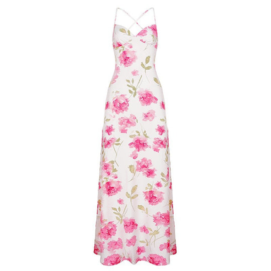 Damen Sommerliches Maxikleid mit floralem Muster und feinen Spaghetti-Trägern EB