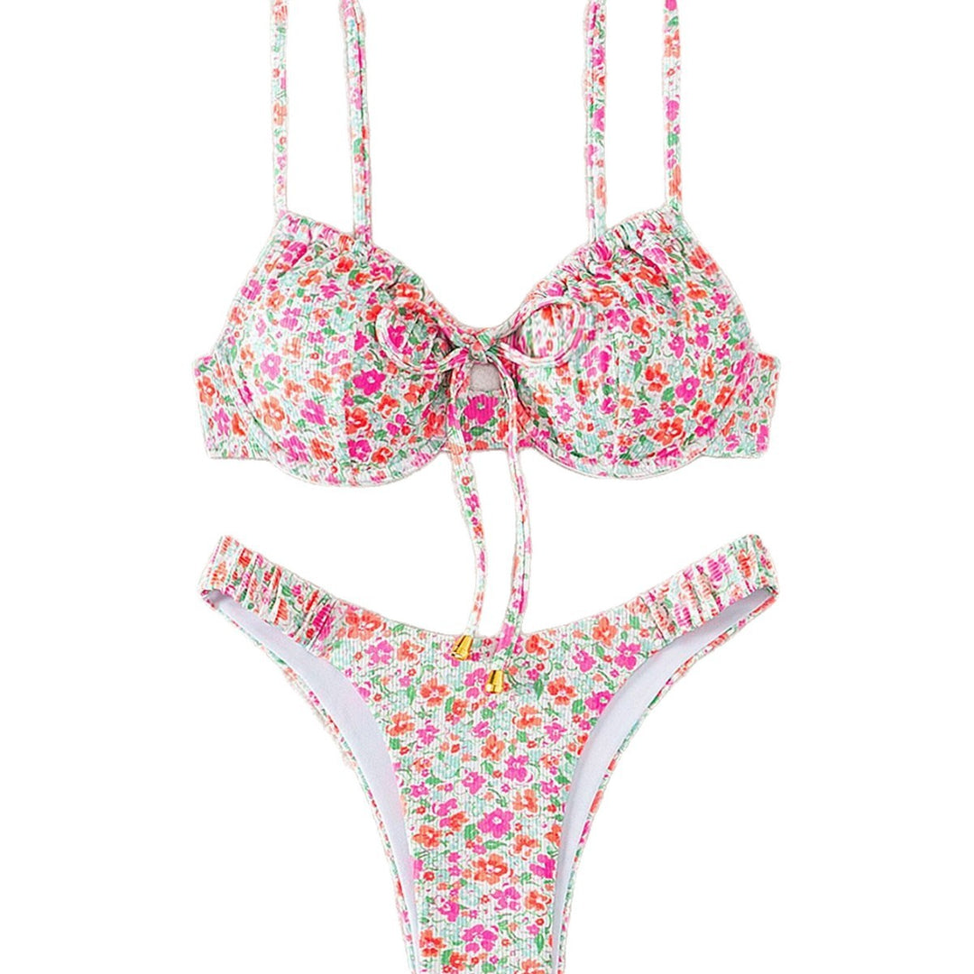 Damen Triangel-Bikini mit verstellbaren Trägern und floralem Motiv EB