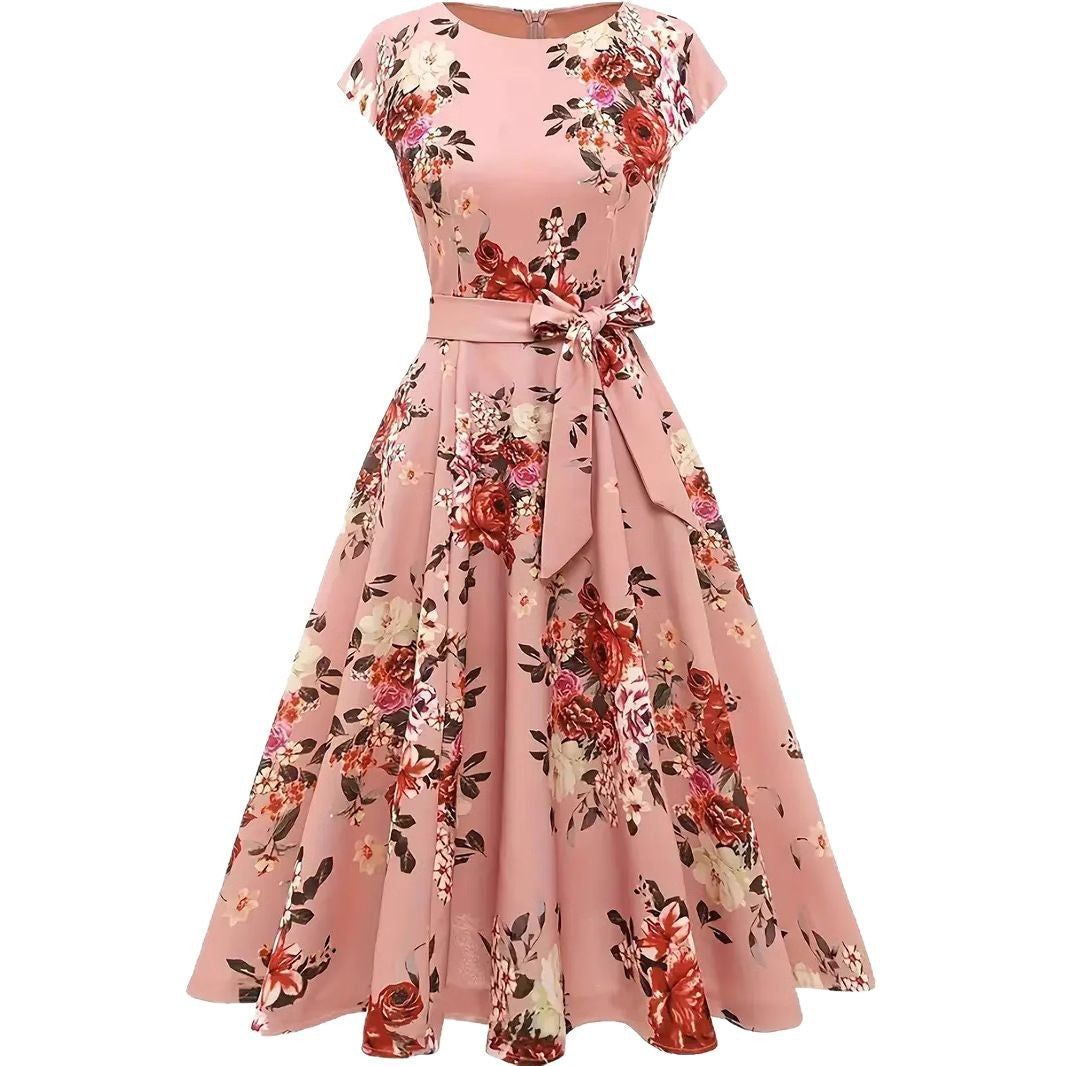 Damen Midi-Kleid mit tailliertem Schnitt und floralem Design EB