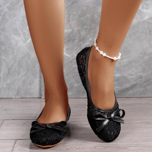 Damen Ballerinas mit filigranem Spitzen-Design und zarter Schleifen-Applikation EB
