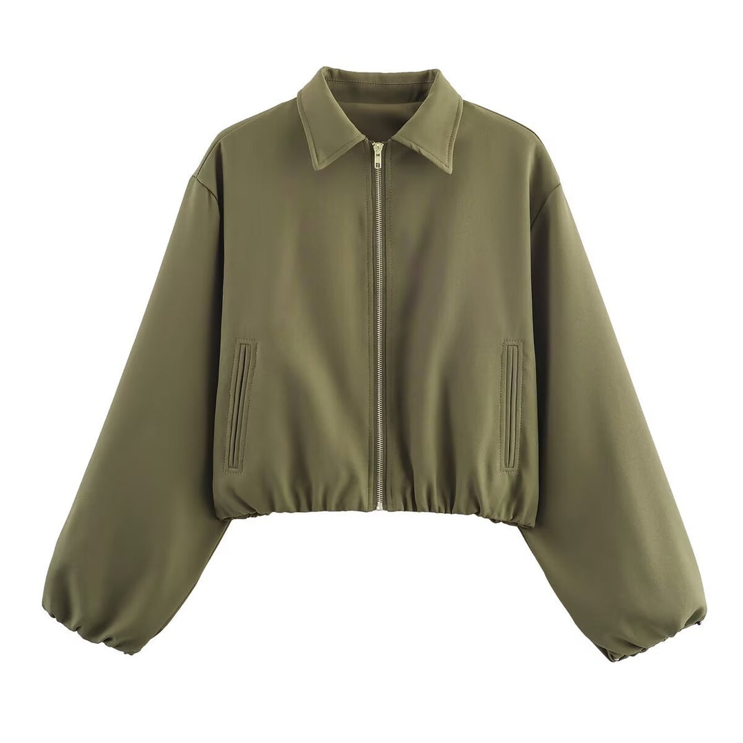 Damen lässige Übergangsjacke mit hohem Kragen und elastischem Saum EB