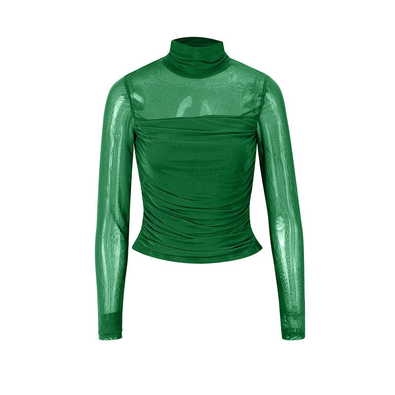 Damen Langarmshirt mit eleganter Raffung und transparentem Design EB
