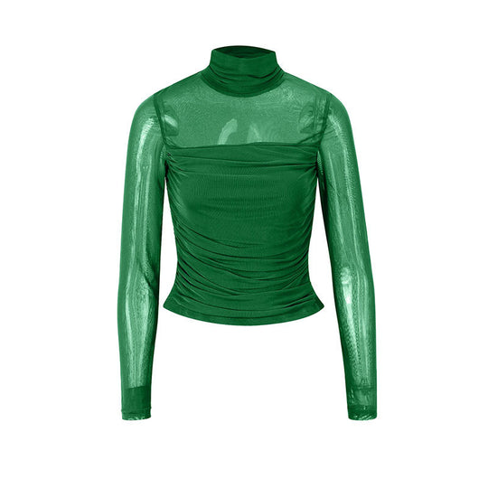Damen Langarmshirt mit eleganter Raffung und transparentem Design EB