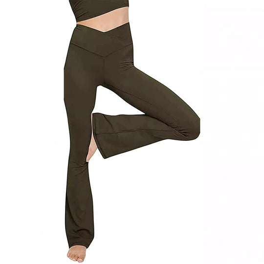 Damen nan taillenhohe Yogahose mit überkreuztem Bund und ausgestelltem Saum mit Schlitz EB