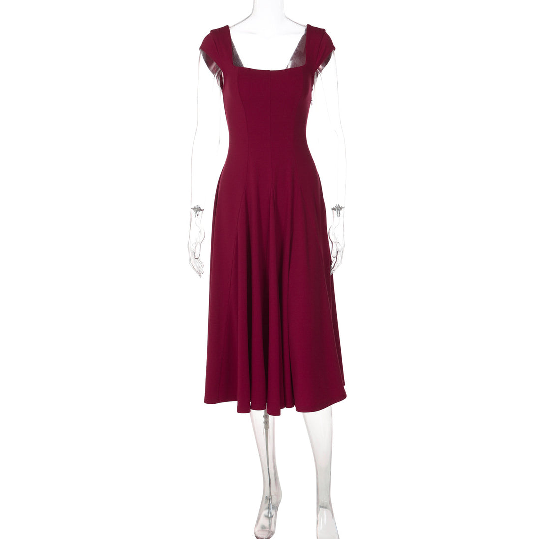 Damen Elegantes Maxikleid mit quadratischem Ausschnitt und fließendem Rock EB